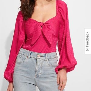 Satin Jacquard Tie Front Thong Bodysuit